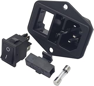 IEC320 C14 Electrical AC Socket 4 Pin Red LED 250V Rocker Switch 10A Fuse Female Male Inlet Plug 3 Pin Socket Mount - (Color: Black Switch/Voltage: 250V)