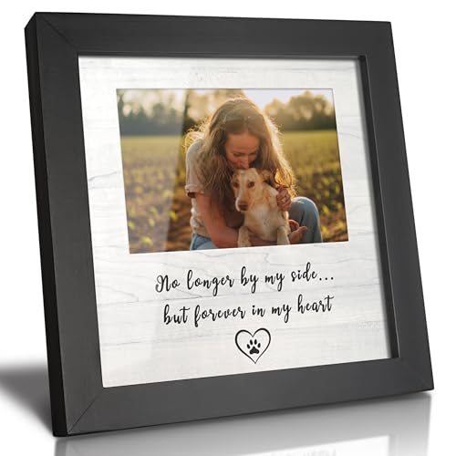 HAMUIERS Dog Memorial Picture Frame for Pet Loss Gifts - Solid Wood Remembrance Photo Frame - Dog or Cat Passing Away Sympathy Gift Timeless Keepsake for Tabletop or Wall Mount (no longer)
