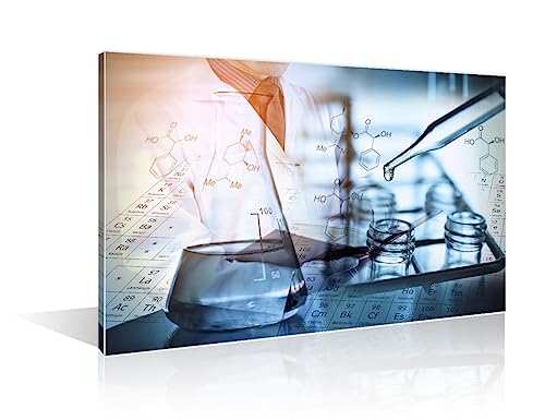 Image of TUMOVO Laboratory Wall Art 1 Panels Canvas Wall Art Scientist and Test Tubes Laboratory Concept Painting Wall Decor Living Room Modern Home Decor Framed Ready to Hang (12 inch Wx18 H)