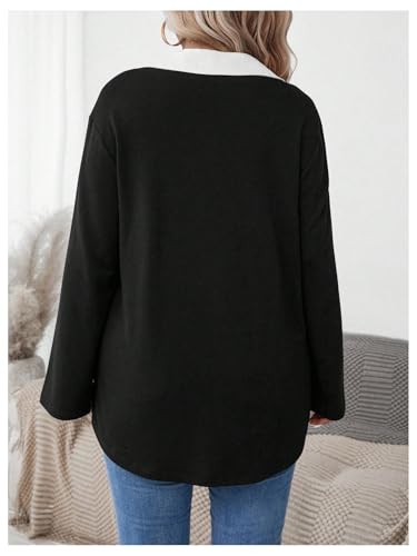 Women's Plus Size Color Block Fake Two Piece Blouses Wrap Split Long Sleeve Collared Work Shirts2