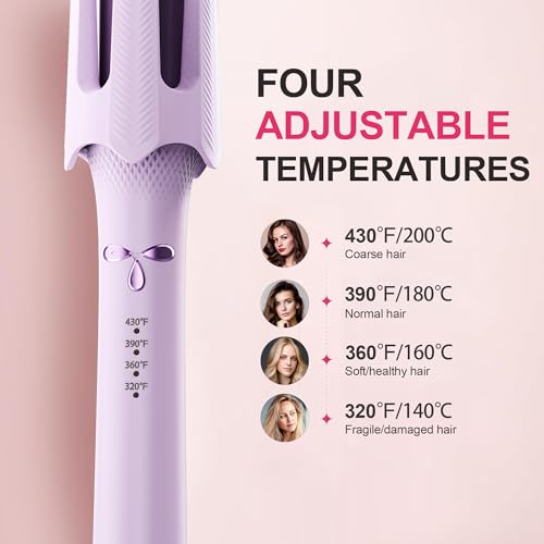 Image of Auto Rotating Hair Curler - 4 Temperature and Timer Settings, Automatic Curling Iron with Automatic Shut-Off, Anti-Tangle and Scalding, Curling Wand for Long Lasting Curls (Purple)