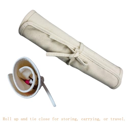 Image of Canvas Art Paint Brush Holder & Organizer Roll-Up Case, 22 Pockets, beige