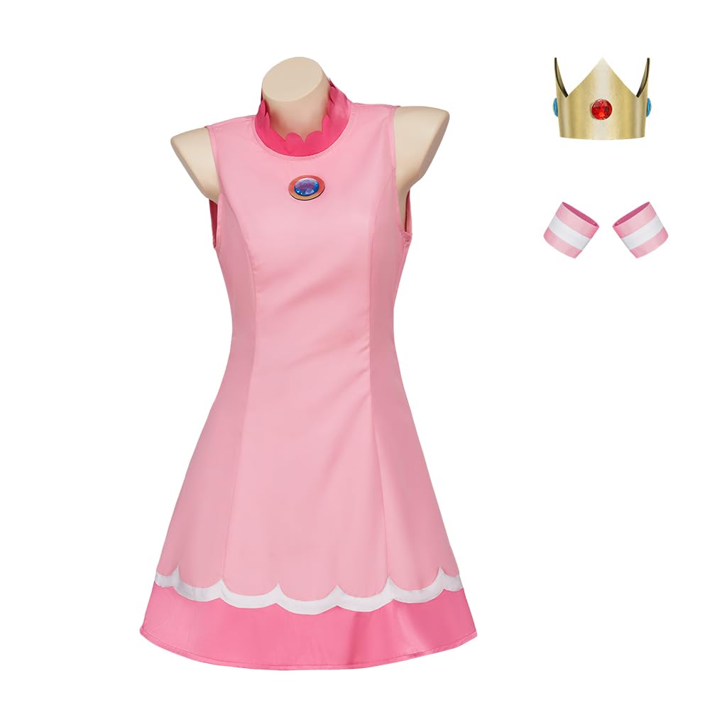 Willyacos Womens Super Brothers Princess Costume Halloween Party Dress Sexy Pink Princess Dress Cosplay for Adult: XX-Large Tennis Dress
