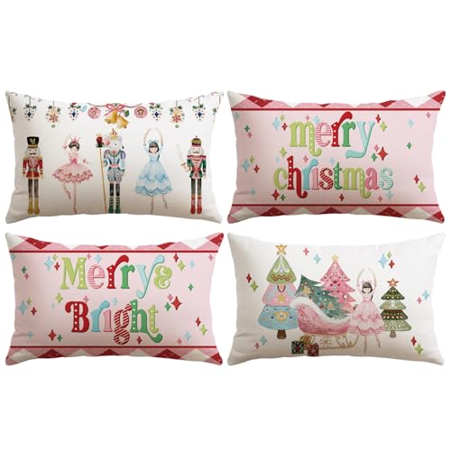 JOTOM 4er Set Weihnachten Kissenbezüge, Dekorative Wurf Kissenbezug Moderne Kissenhüllen Sofakissen Dekokissen Zierkissenbezug für Wohnzimmer Garten (30x50cm, Nussknacker | Rosa) JOTOM 4er Set Weihnachten Kissenbezüge, Dekorative Wurf Kissenbezug Moderne Kissenhüllen Sofakissen Dekokissen Zierkissenbezug für Wohnzimmer Garten (30x50cm, Nussknacker | Rosa)