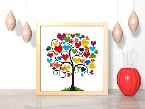 HKLIOPU Cross Stitch Kits for Adults-Love Tree,11CT Printed Cross Stitch Kits,Stamped Embroidery Kits for Wall Art Home Decoration 12x12inch - Image 2