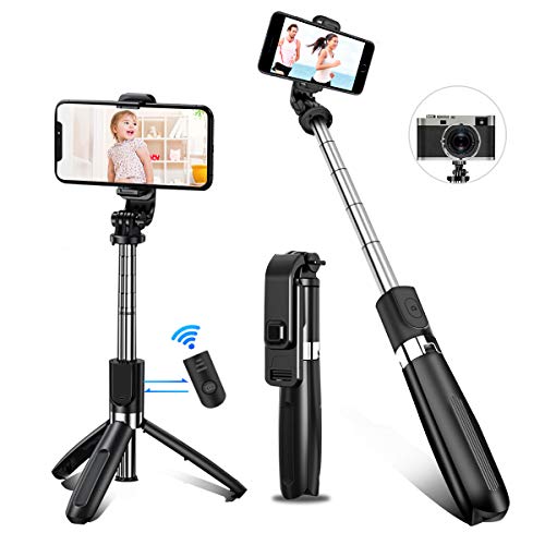 Abafia Palo Selfie, 3 en 1 Bluetooth Selfie Stick (100 CM) de 360 u00b0Rotación Selfie Stick Trípode para Transmisión en línea/Smartphone/Gopro/Outdoor, para iPhone/Galaxy/Honor/Nova