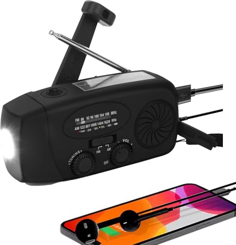 Radio Solar portátil con WB/Am/FM, generador de manivela, batería Recargable de 2000 mAh, Cargador de teléfono móvil USB, Linterna LED, para emergencias, Camping (Negro)