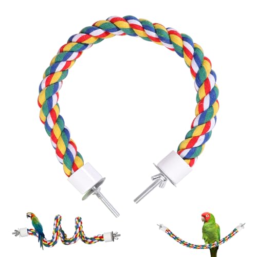Image of Colorful Bird Rope Perch Stand, Birdcage Swing Spiral Toys, Bird Climbing Standing Bungee Rope Perches Chew Toys Cage Accessories for Cockatiels Parrots Birds (15.7 inch /40 cm)