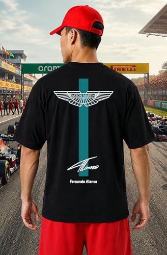 Image of Khakey Men's F1 Racing Graphic Printed Black T-Shirt | Formula 1 Back Print Drop Shoulder Tee | Motorsports Car Print Tshirt for Men & Women | Cotton Streetwear Tee's | Unisex Fit