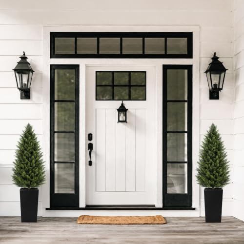 Image of VIVATREES 4FT Artificial Cedar Topiary Trees 2 Pack, Faux Cypress Plants with Black Square Planters, UV Resistant Outdoor Evergreen Decor for Front Porch, Patio, Garden & Home