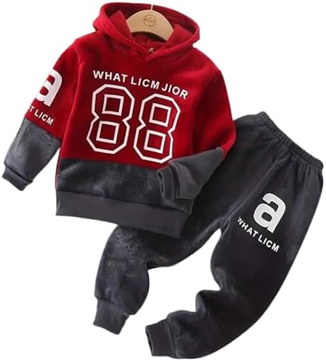 KidsCuddles Winter Baby Boy Girl Velvet Woolen Top Bottom Set, Kids Wear Sweatshirt and Bottom Set
