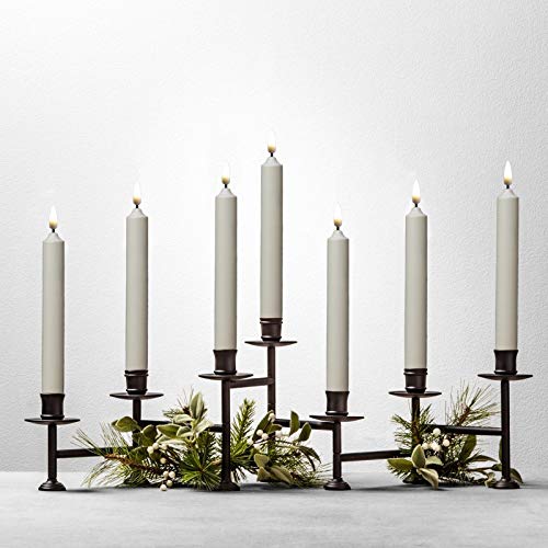 10 Pack Wax Covered Flameless Windows Candles with Remote and Timer, Ivory Battery Powered Candle with Removable Silver Candleholders