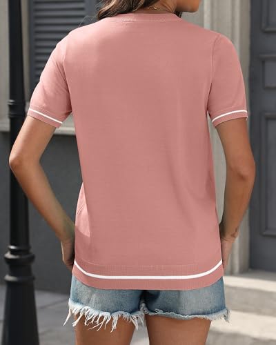 Image of COSSEN Womens Tops 2025 Spring Summer Short Sleeve Sweater Fashion Trendy Crewneck Casual Knit T Shirts Blouse