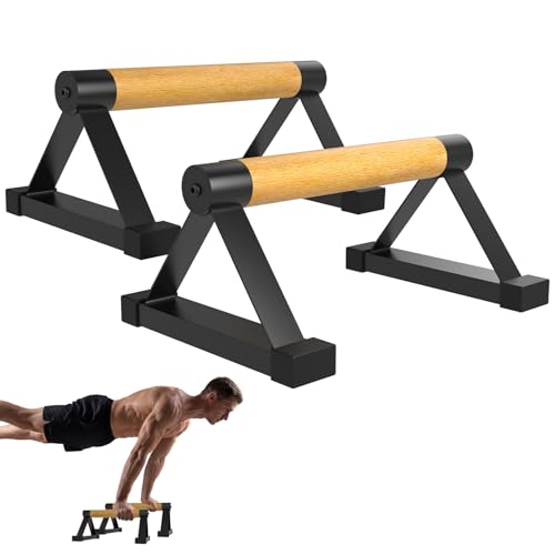 Fit4Fun Wood Push Up Bar Set 2PCS Non-Slip Handstand Bars Parallettes Bars for Calisthenics and Push-Up Workouts Solid Wood Grip with Metal Frame Supports 550 LBS