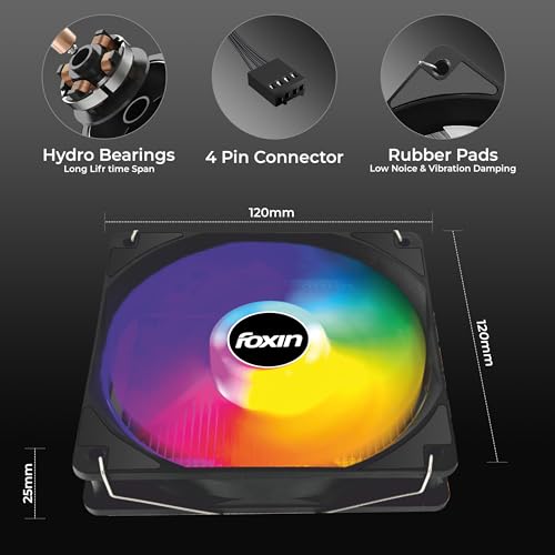 Image of Foxin FCF 004 CPU Cooling Fan with Rainbow LED | CPU Cooler 120mm RGB Fan | Hydramatic Bearing | 1800 RPM | 4 Copper Heat Pipes | 4-Pin | Compatible with Intel LGA1700 /115X /1200 & AMD AM2 /AM3 /AM4 /AM5