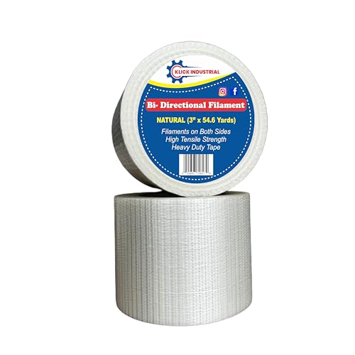 Filament Tape Bi-Directional Cross Weave, Fiberglass Reinforced Strapping Tape, Heavy Duty Industrial Packing & Palletizing, Strong Adhesive Shipping Tape 3