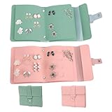 2 PCS Earring Holder Organizer, Portable PU Leather Earring Stud Organizer with Foldable Book Design, Compact Travel Jewelry Storage Book for Women (Pink, Green)