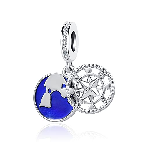 Image of Spinning Globe Airplane World Map Bule Earth Dangle Charm Bead for European Bracelet Birthday Graduation Gifts for Her