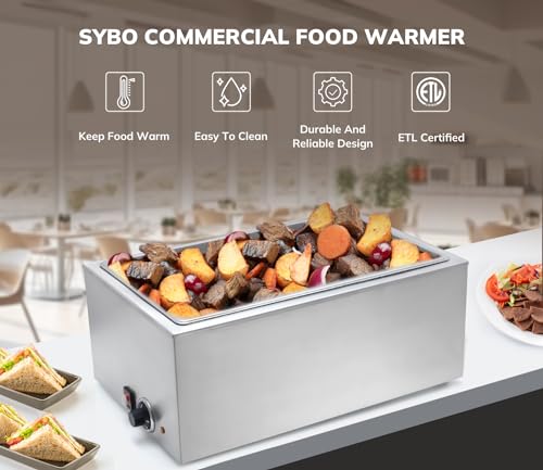 SYBO Commercial Grade Stainless Steel Bain Marie Buffet Food Warmer Steam Table for Catering and Restaurants (1 Section)