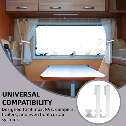 Image of TonGass 4-Pack RV Curtain Holders with Screws (White) - Camper & Motorhome Curtain Clips for Window Drapes, Heavy-Duty Plastic Retainers for RV, Boat, and Trailer Curtains