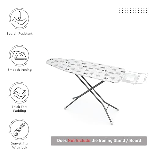 Image of Encasa XO Ironing Board Cover with 3mm Thick Felt Pad for Steam Press (Fits Standard Medium Boards of 112x34 cm) Heat Reflective, Scorch & Stain Resistant, Printed - Black Arrow