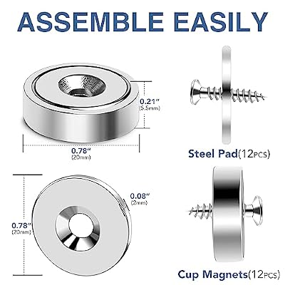 MIKEDE 12Pack Rare Earth Magnets with Hole, 40lbs Force Neodymium Cup Magnets with Countersunk Hole and Steel Capsule, Powerful Industrial Strength Strong Magnet with Screws for Mounting,0.79x0.2inch
