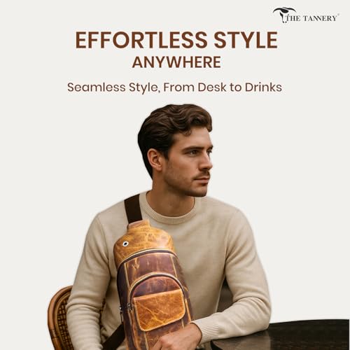 The Tannery Handmade Buffalo Leather Multipurpose Travel Hiking Crossbody Chest Backpack with Adjustable Shoulder Strap (Brown, Large) 6