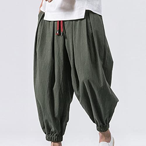 Mens Linen Cotton Harem Pants Wide Leg Relaxed Fit Casual Summer Pants Lightweight Elastic Waist Aladdin Hippie Pants4