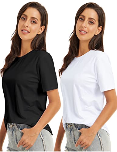 VIIOO Women's Loose Short Sleeve Crewneck T-Shirt Basic Casual Solid
