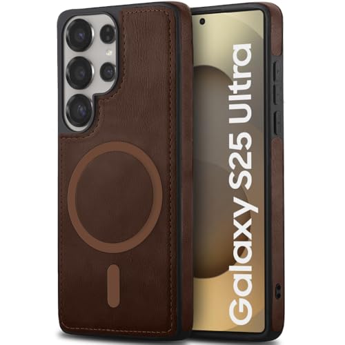 Image of TheGiftKart Genuine Leather Finish Back Cover Case for Samsung Galaxy S25 Ultra 5G | Raised Edges for Camera & Screen Protection | Shockproof Stunning Minimalist Design (MagSafe Compatible, Black)