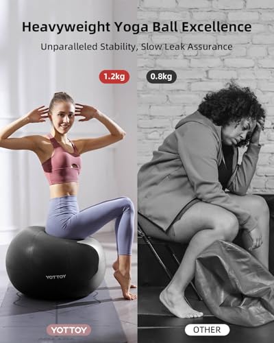 YOTTOY Anti-Burst Exercise Ball for Working Out & Pregnancy - Extra Thick Stability Ball for Physical Therapy & Fitness with Pump (Black)