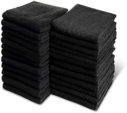 Groko Textiles Black Bleach Proof Towels Set, 24 Pack 100% Cotton 16" X 27" Color Safe, Stain Resistant, Quick Drying Towels for Beauty, Hair and Nail Salon, Gym, Spa and Home Hair Care