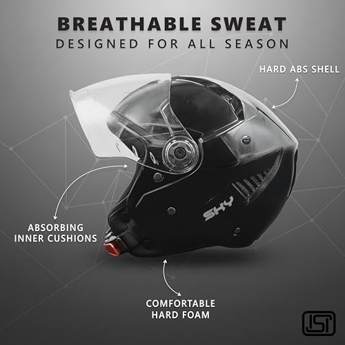 Image of Cortex Sky Half Face Helmet Glossy Finish with Scratch Resistant Polycarbonate Visor, Hard ABS Shell Helmet for Men and Women | Clear Visor, Lightweight,