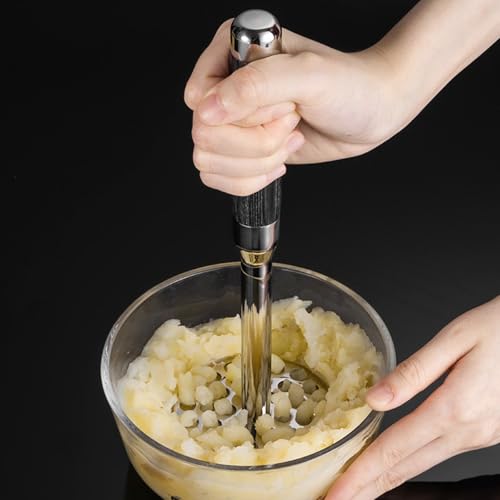 Prensa manual de patatas de acero inoxidable con mango ergonómico de madera para puré 3