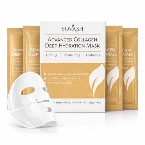 SOVASH Bio Collagen Overnight Hydrogel Sheet Mask – Collagen Face Mask for Glass Skin Hydration, Firming & Barrier Support with Niacinamide, Hyaluronic Acid & Hydrogel Jelly Technology (4 Count)