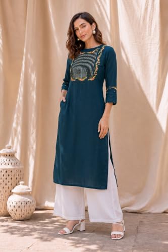 Image of MIRCHI FASHION Women's Straight Fit Rayon Sequins Embroidered and Polka Dots Printed Kurti Only