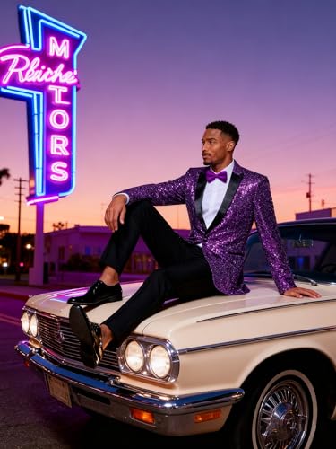 Image of Barry.Wang Mens Sequins Blazer Sparkle Dress Suit Jacket Cocktails Shiny Metallic Disco Dance Party Tuxedo Homecoming