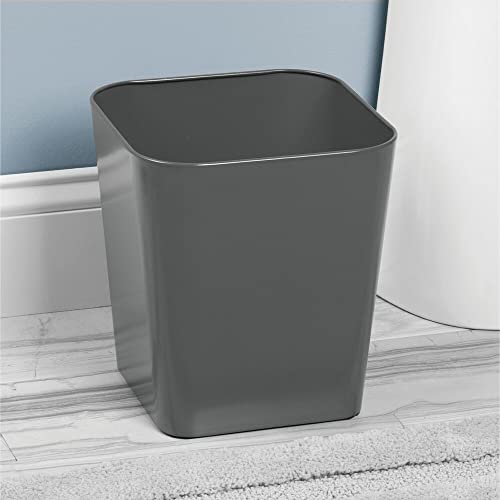 Mdesign Small Square Metal 2.3 Gallon Trash Can Wastebasket Garbage Container Bin For Bathroom, Powder Room, Bedroom - Holds Waste And Recycling - Unity Collection - 2 Pack - Slate #TOP2