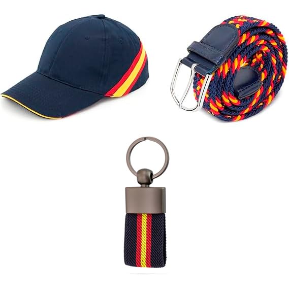 Adri - Lote Bandera de España - Cinturón + Gorra + Llavero de metal - Color Azul