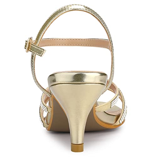 Allegra K Allegra K Women's Ankle Strap Rhinestone Kitten Heel Gold Sandals 8 M US
