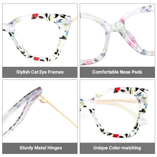 Image of Zeelool Cat Eye Blue Light Glasses for Women Stylish Floral Eyeglasses Frames Non Prescription Full Eyewear Anti UV