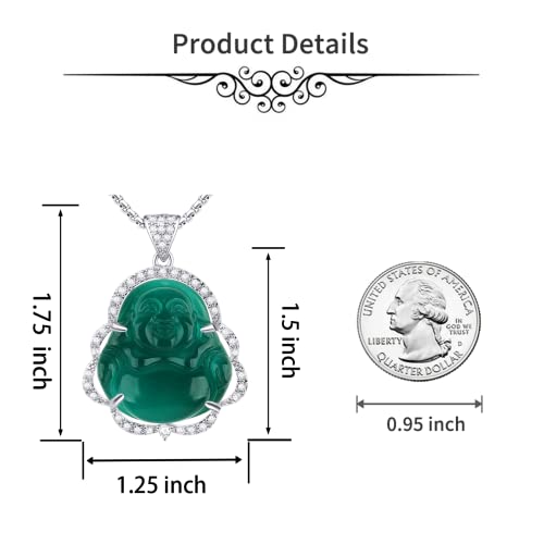Image of ASGIFT Laughing Buddha Necklace Cubic Zirconia Green Jade Buddha Pendant with 18K Gold Plated Chain Lucky Buddha Necklace Jewelry Gift