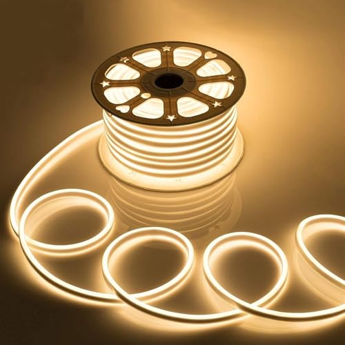 Image of V.E.S.P.A 16.4 Feet Neon LED Strip Lights, with 12V Adapter, Waterproof IP65 | Silicone Flexible Rope Light for Wall Decor | DIY Name Signs | Neon Lights | 5 Meter | (Warm-White)