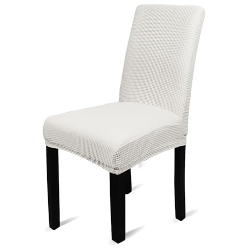 Trimming Shop Velvet Stretch Chair Covers, Dining Chair Slipcovers, Elastic Removable Washable Velvet Chair Protectors for Dining Room, Hotels, Wedding Banquet, White, 1pc