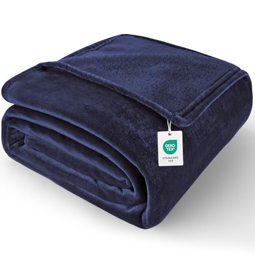 Cinkee Coperta in Pile 200x230 cm,Certificata Oeko-TEX,Antipilling,Coperta Calda per Divano,Letto Singolo e Matrimoniale,Accogliente e Spessa per Tutte le Stagioni,Blu
