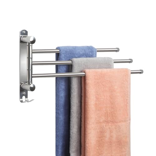 JSVER Porte-Serviettes avec 3 Barres 180°Rotatives en Acier Inoxydable SUS304 Porte Serviette Murale Sèche-Serviettes Gain de Place pour Salle de Bain...