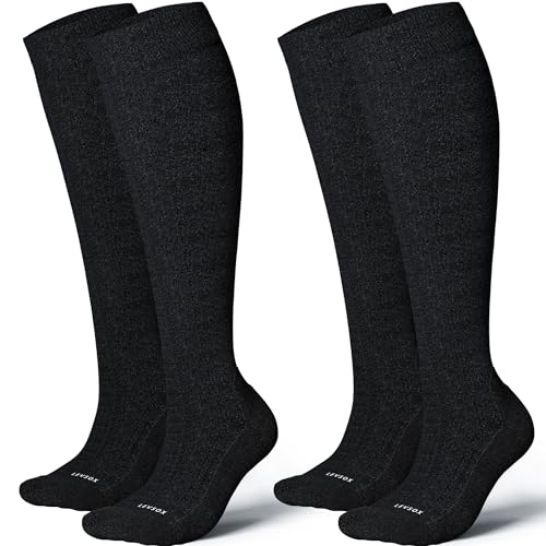 LEVSOX Bamboo Viscose Graduated Compression Socks for Women&Men - Cushioned Knee-High 15-20 mmHg Support Socks