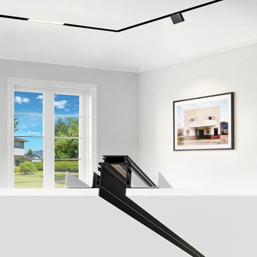 Image of SCON 1.65FT / 19.7in Track Rails, Recessed Magnetic Track Lighting Kit, 50cm Aluminum Rail System, Easy Installation for Flush-Mount LED Lamp Heads, for Use at the End of Magnetic Track Lighting System
