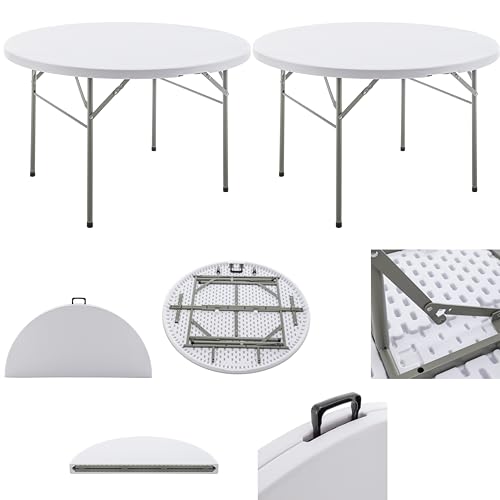Image of BTEXPERT Set of 2 White 4 Ft 48inch Round Plastic Folding Table Commercial Portable for Banquet Dining Wedding Party Events Home Kitchen Patio Backyard Indoor Outdoor