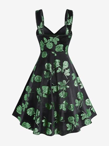 Image of Rosegal Women Plus Size Gilding Rose Lace Up Velvet Sleeveless Swing Dress